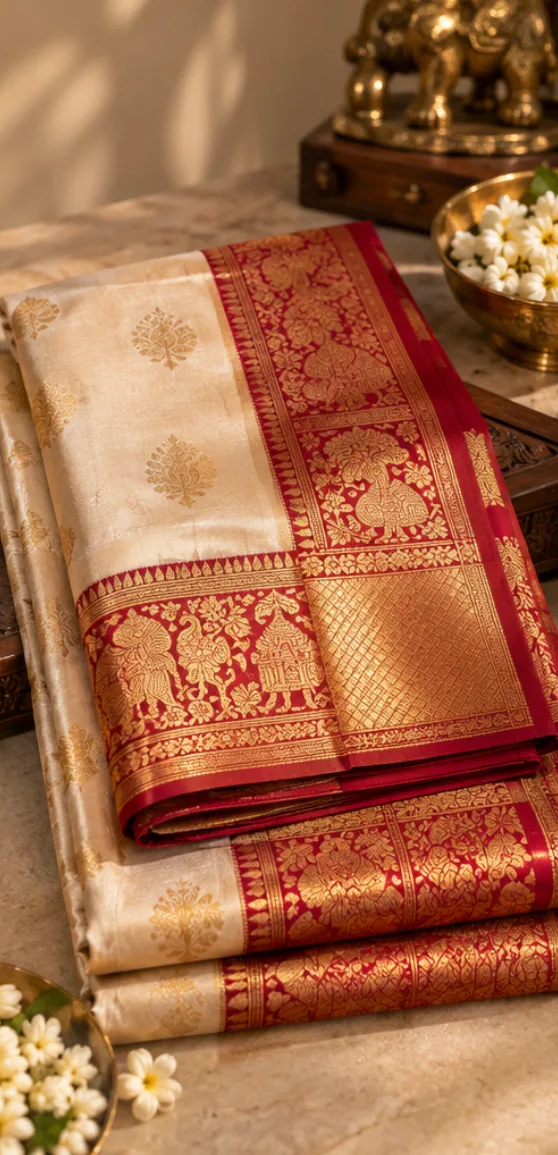 Kanchipuram Pure Silk Saree with Gold Zari Border